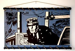 Serigrafía sobre panel decorativo mural : Hugo Pratt - Corto Maltese, Port Ducal (Azul)