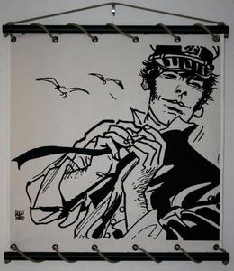 Serigrafía sobre panel decorativo mural : Hugo Pratt - Corto Maltese, Dans le vent