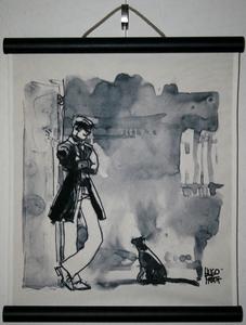 Serigrafía sobre panel decorativo mural : Hugo Pratt - Corto Maltese, El gato