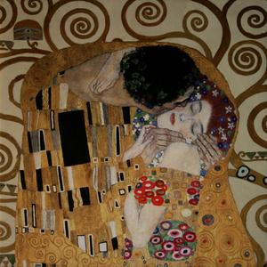 Toile Gustav Klimt, Le baiser (détail)